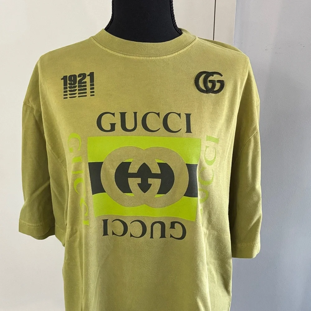 Gucci Olive Green Logo Graphic T‑Shirt